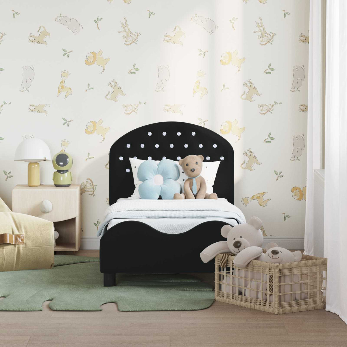 Vidaxl peuterbedframe met hoofdbord zwart 70 x 140 cm fluweel