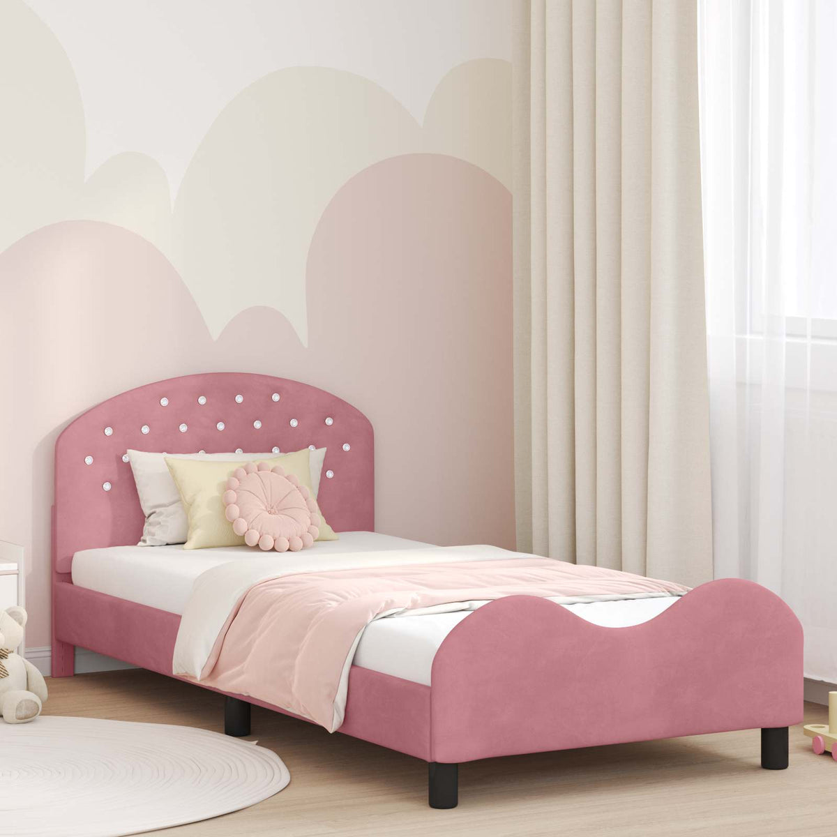 Vidaxl bedframe voor kinderen met hoofdbord roze 90 x 200 cm fluweel