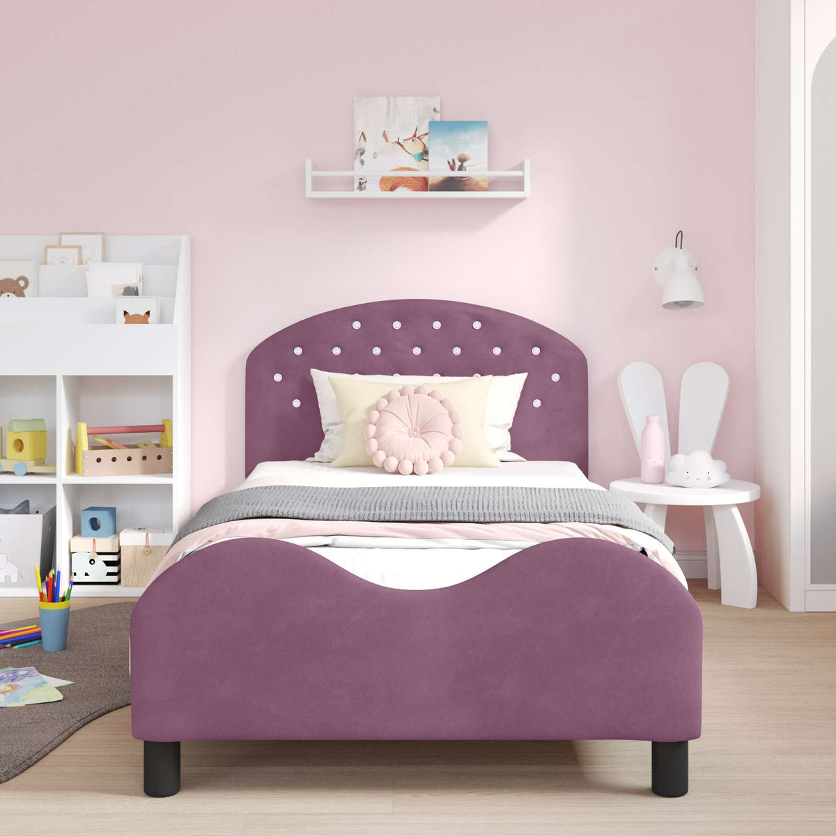 Vidaxl bedframe voor kinderen met hoofdbord paars 90 x 200 cm fluweel