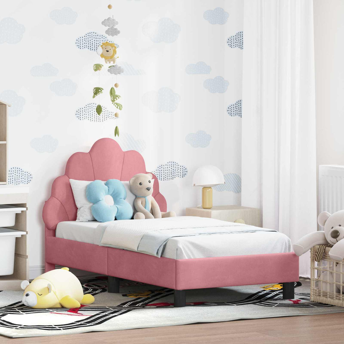 Vidaxl peuterbedframe met hoofdbord roze 70 x 140 cm fluweel