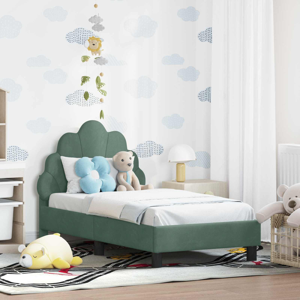 Vidaxl peuterbedframe met hoofdbord zeegroen 70 x 140 cm fluweel