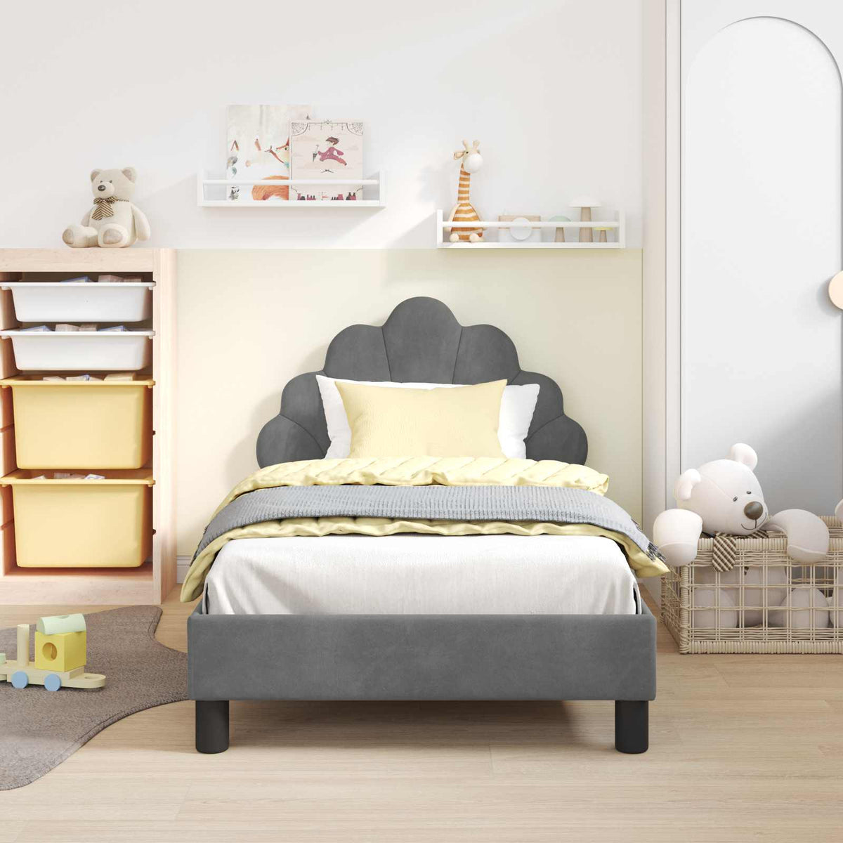 Vidaxl bedframe voor kinderen met hoofdbord donkergrijs 80 x 160 cm