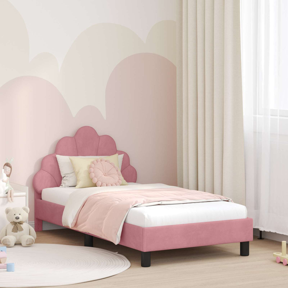 Vidaxl bedframe voor kinderen met hoofdbord roze 80 x 160 cm fluweel