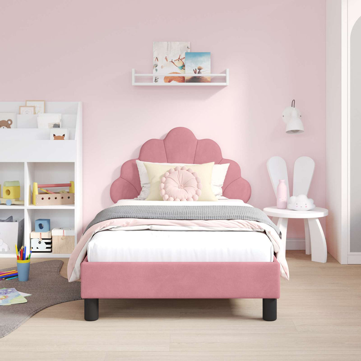 Vidaxl bedframe voor kinderen met hoofdbord roze 80 x 160 cm fluweel