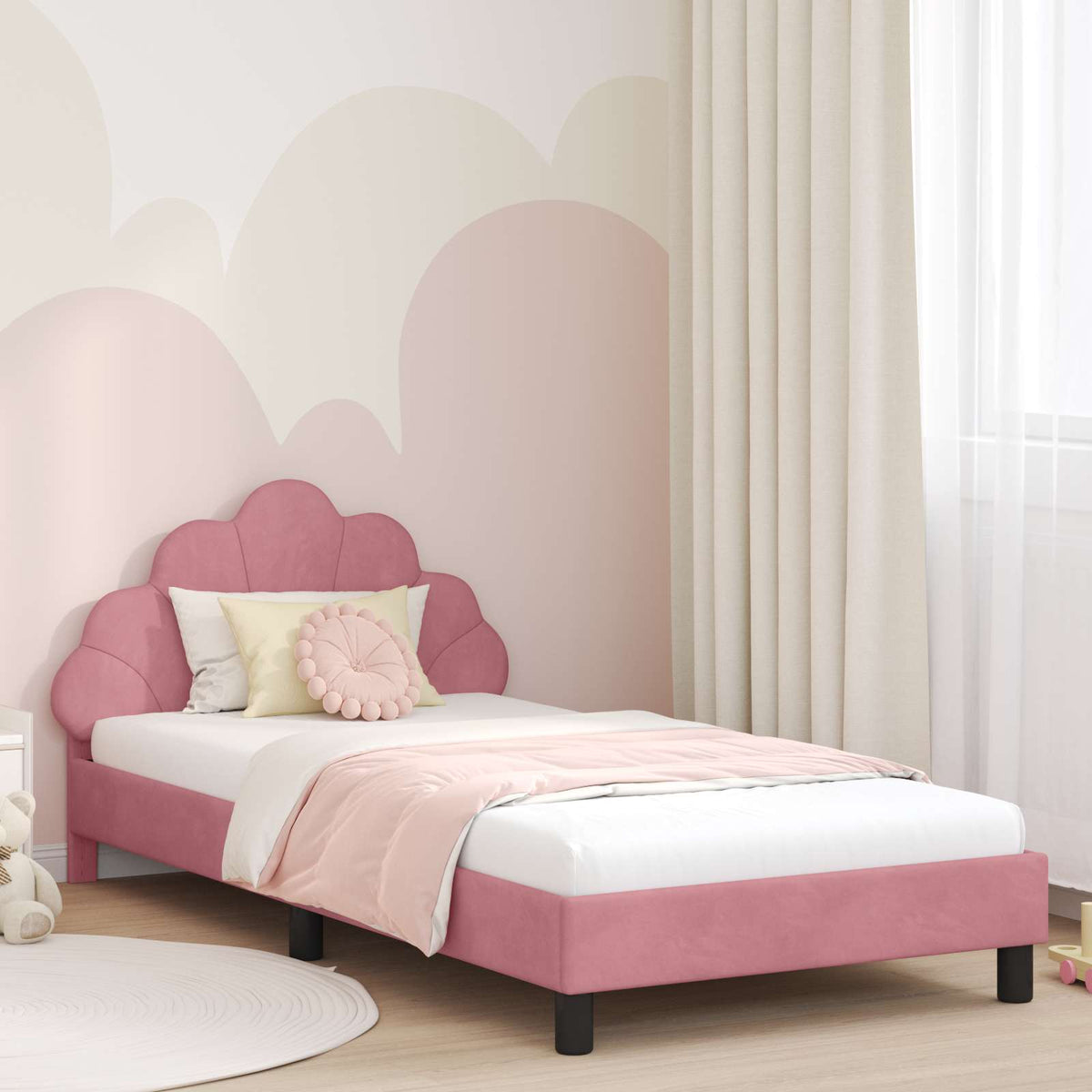 Vidaxl bedframe voor kinderen met hoofdbord roze 80 x 200 cm fluweel