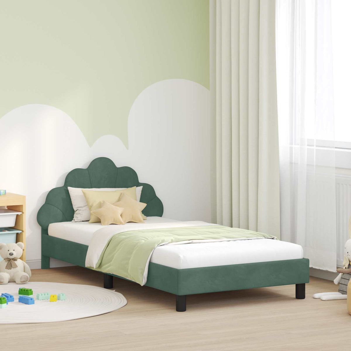 Vidaxl bedframe voor kinderen met hoofdbord zeegroen 90 x 200 cm