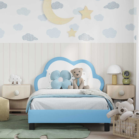 Vidaxl bedframe voor kinderen met hoofdbord blauw 90 x 190 cm pu