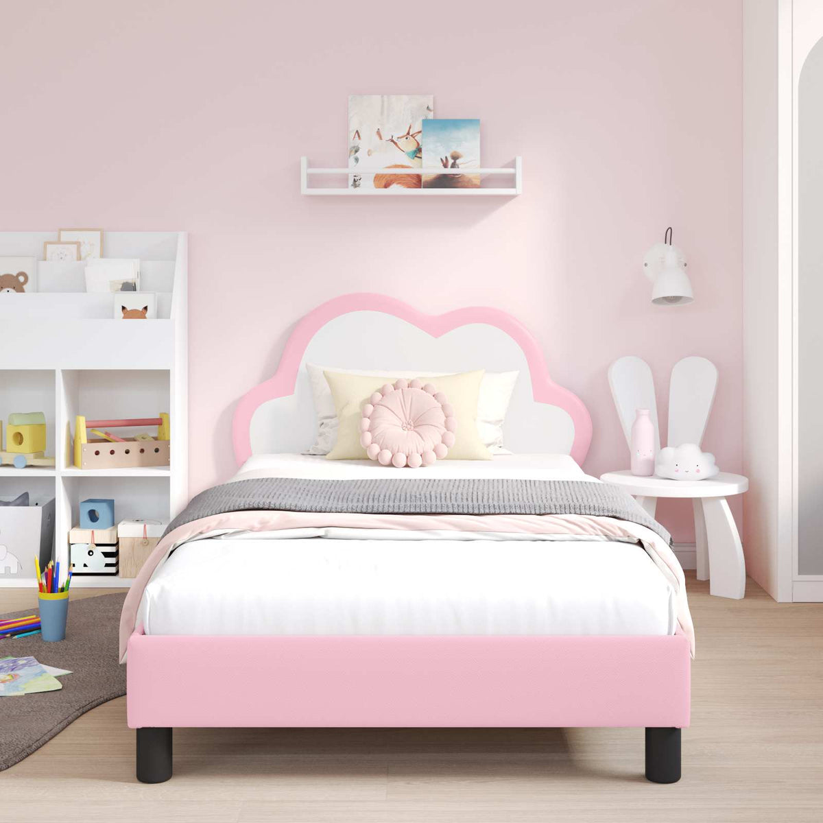 Vidaxl bedframe voor kinderen met hoofdbord roze 90 x 200 cm pu