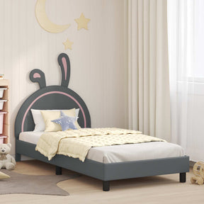 Vidaxl bedframe voor kinderen met hoofdbord lichtgrijs 90 x 190 cm pu