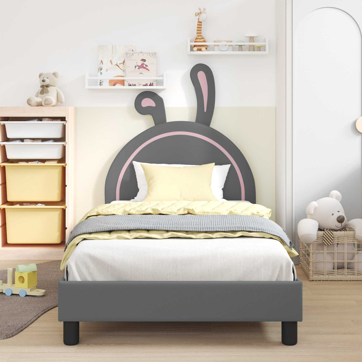 Vidaxl bedframe voor kinderen met hoofdbord lichtgrijs 90 x 190 cm pu