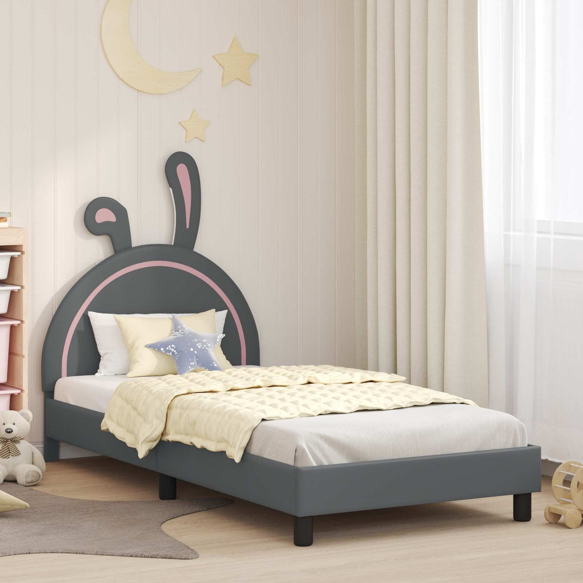 Vidaxl bedframe voor kinderen met hoofdbord lichtgrijs 90 x 200 cm pu