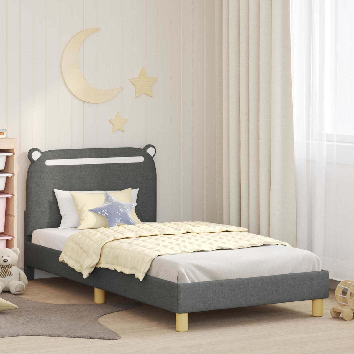 Vidaxl bedframe voor kinderen met hoofdbord donkergrijs 90 x 190 cm