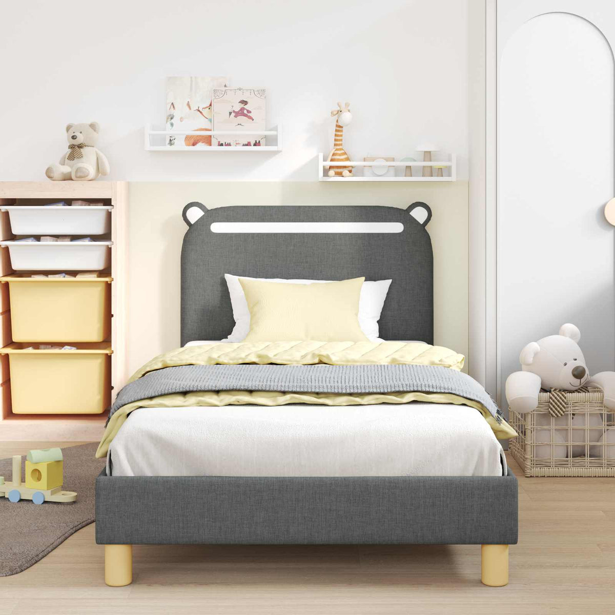 Vidaxl bedframe voor kinderen met hoofdbord donkergrijs 90 x 190 cm