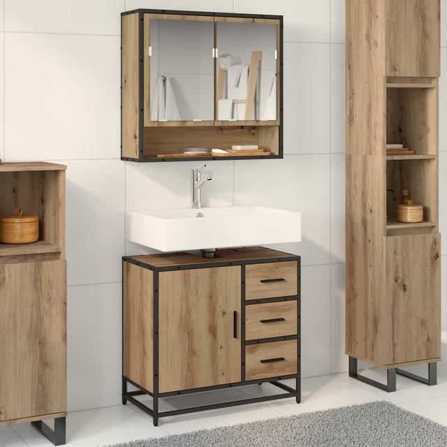 Vidaxl badkamerkast artisan eiken 65 x 33 x 60 cm bewerkt hout
