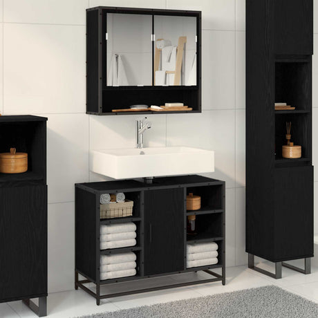 Vidaxl badkamerkast zwart eiken 80 x 33 x 60 cm bewerkt hout