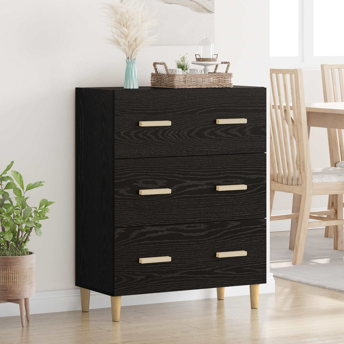 Vidaxl dressoir zwart eiken 69,5 x 34 x 90 cm bewerkt hout