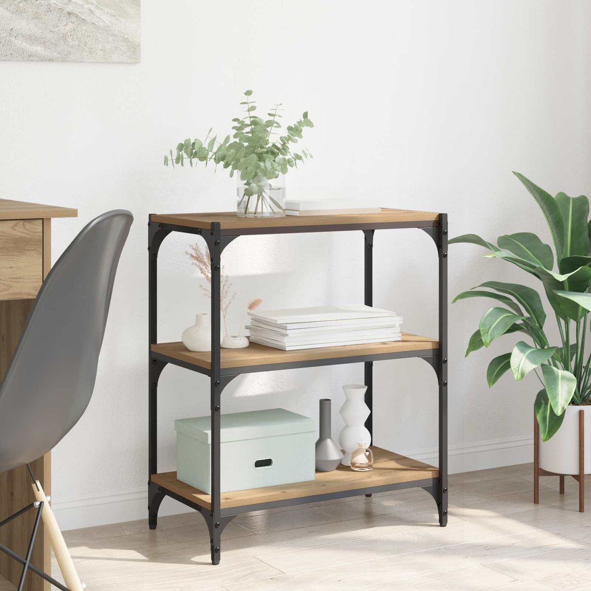 Vidaxl boekenkast 3-laags 60 x 33 x 70,5 cm gemonteerd hout en ijzer