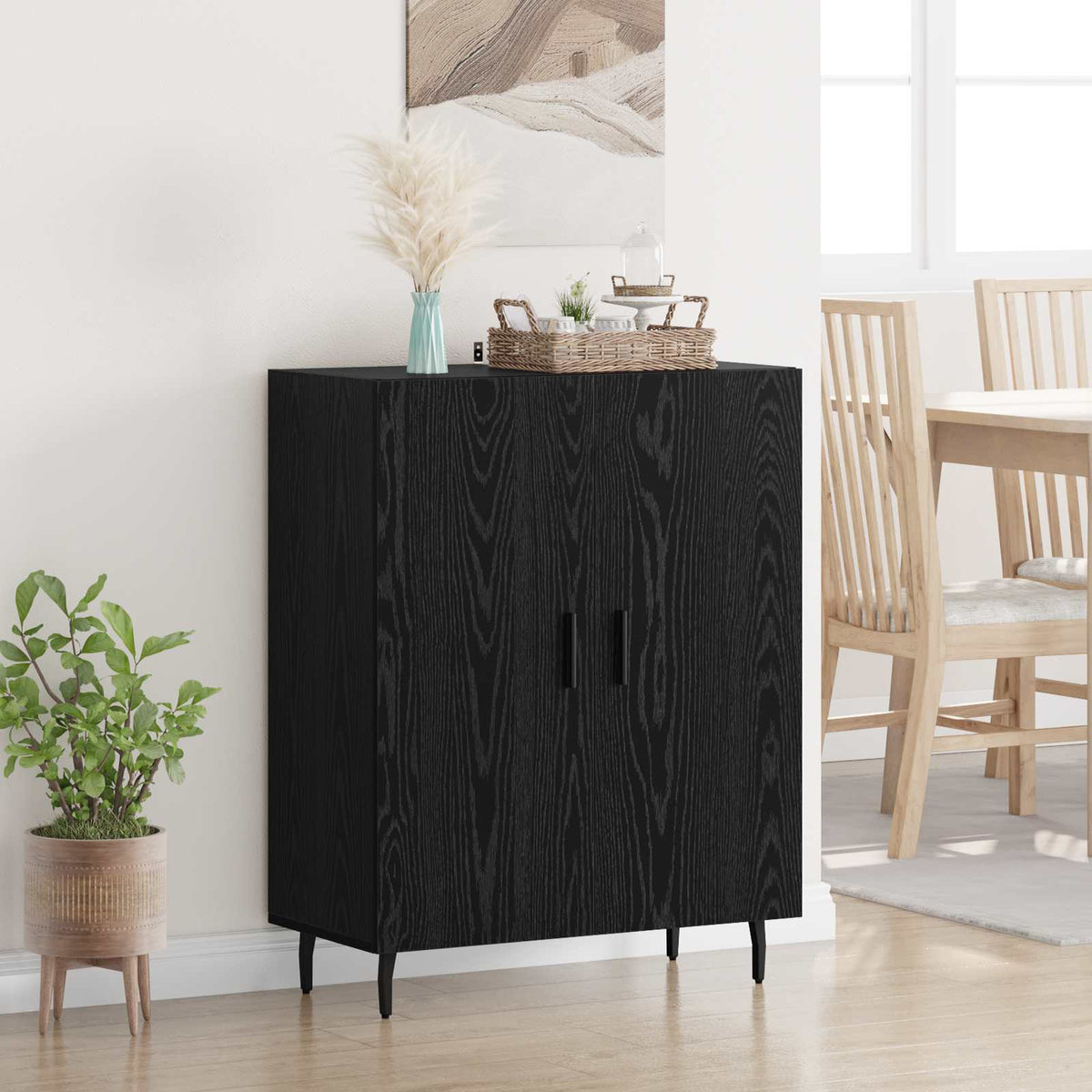 Vidaxl dressoir zwart eiken 69,5 x 34 x 90 cm bewerkt hout