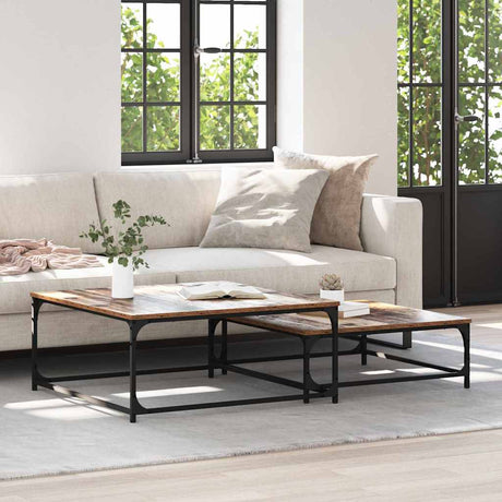 Vidaxl salontafel 2 st oud hout 80 x 80 x 35 cm bewerkt hout