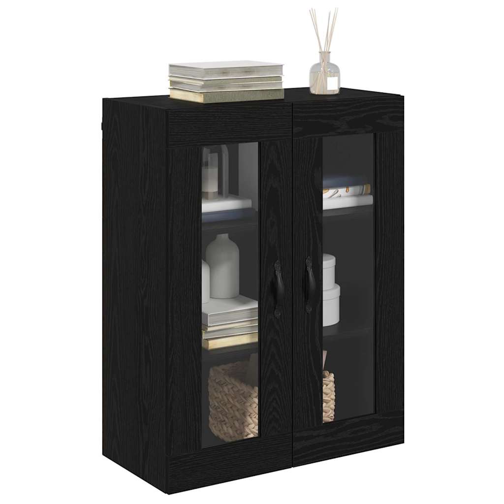 Vidaxl wandkast zwart eiken 69,5 x 34 x 90 cm geengineerd hout en glas