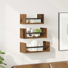Vidaxl wandplankenset 3 st oud hout 40x16x14cm bewerkt hout