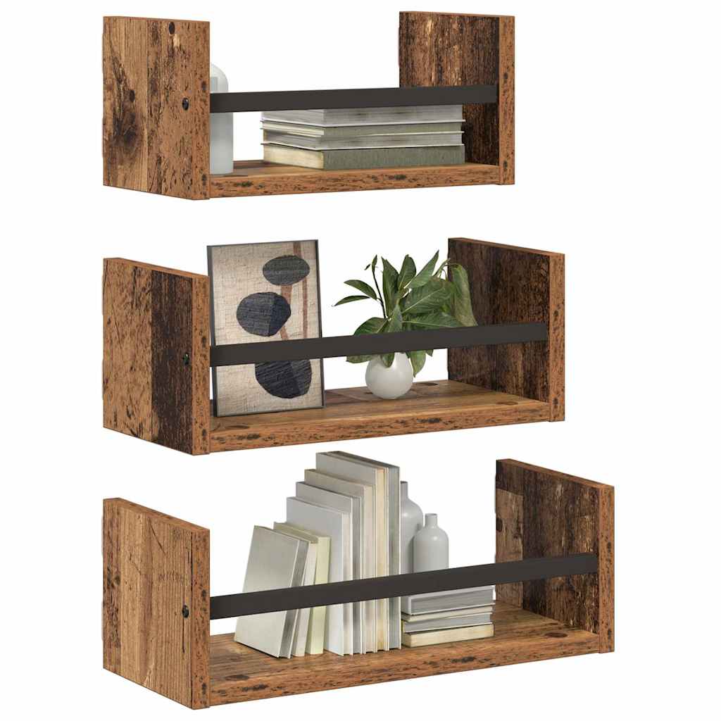 Vidaxl wandplankenset 3 st oud hout 40x16x14cm bewerkt hout