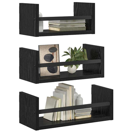 Vidaxl wandplankenset 3 st zwart eiken 40x16x14cm bewerkt hout