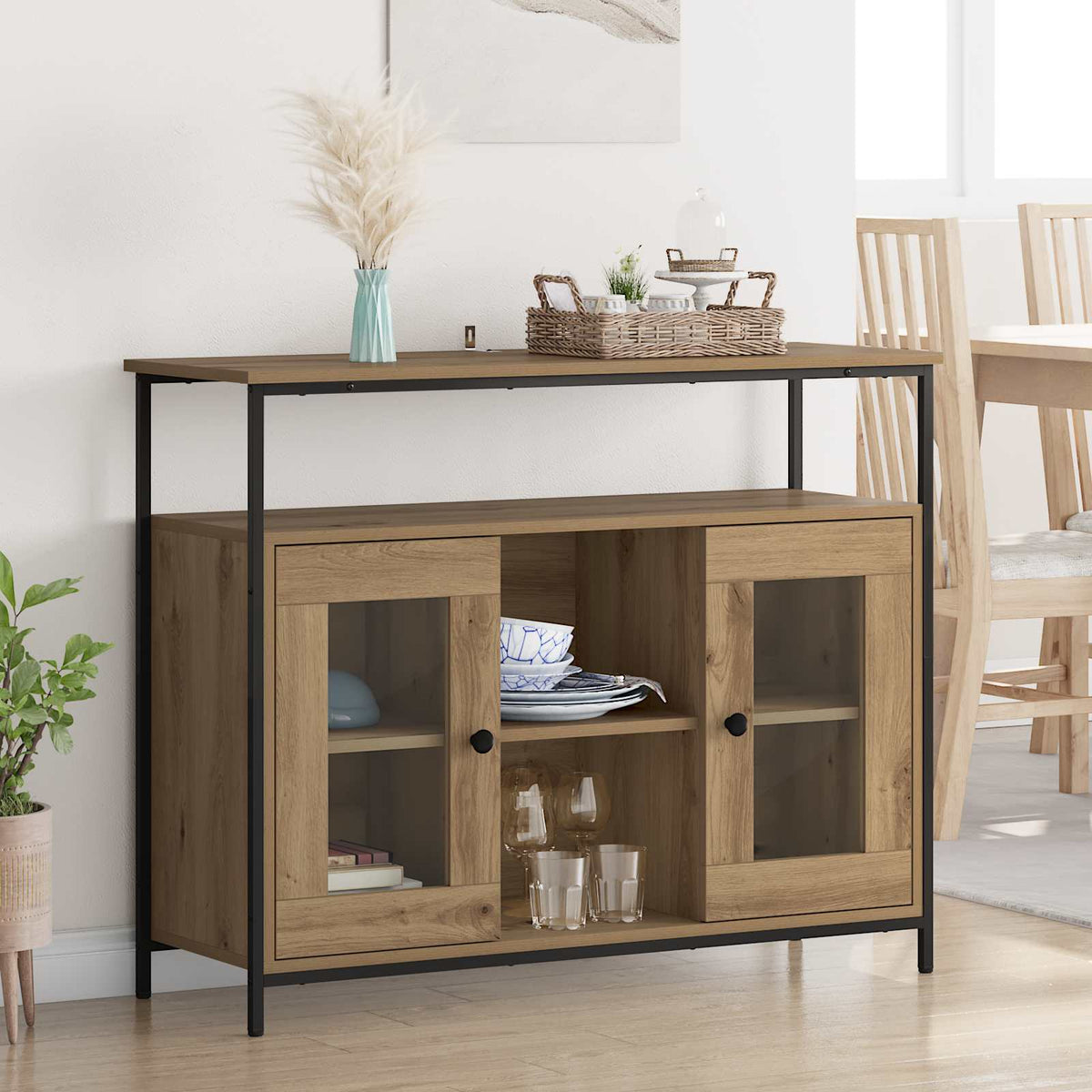 Vidaxl dressoir artisan eiken 100 x 35 x 80 cm bewerkt hout
