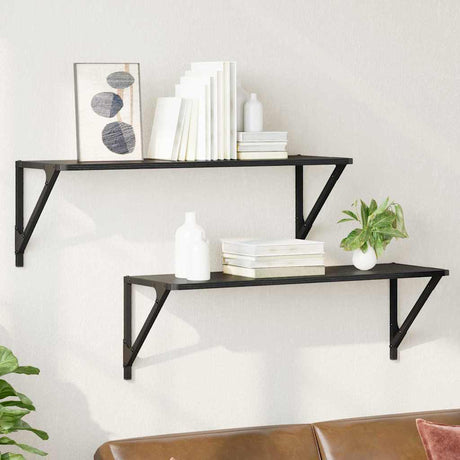 Vidaxl wandplanken 2 st zwart eiken 80 x 25 x 25,5 cm bewerkt hout