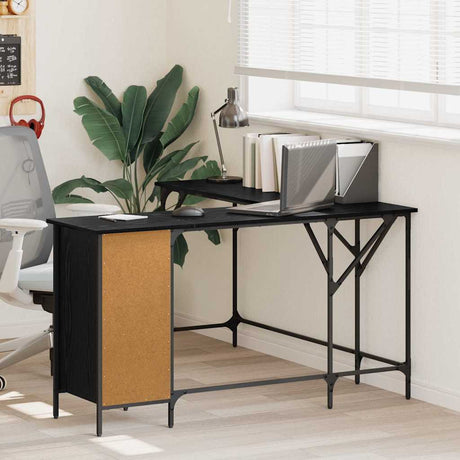 Vidaxl bureau zwart eiken bewerkt hout 141 x 141 x 75 cm