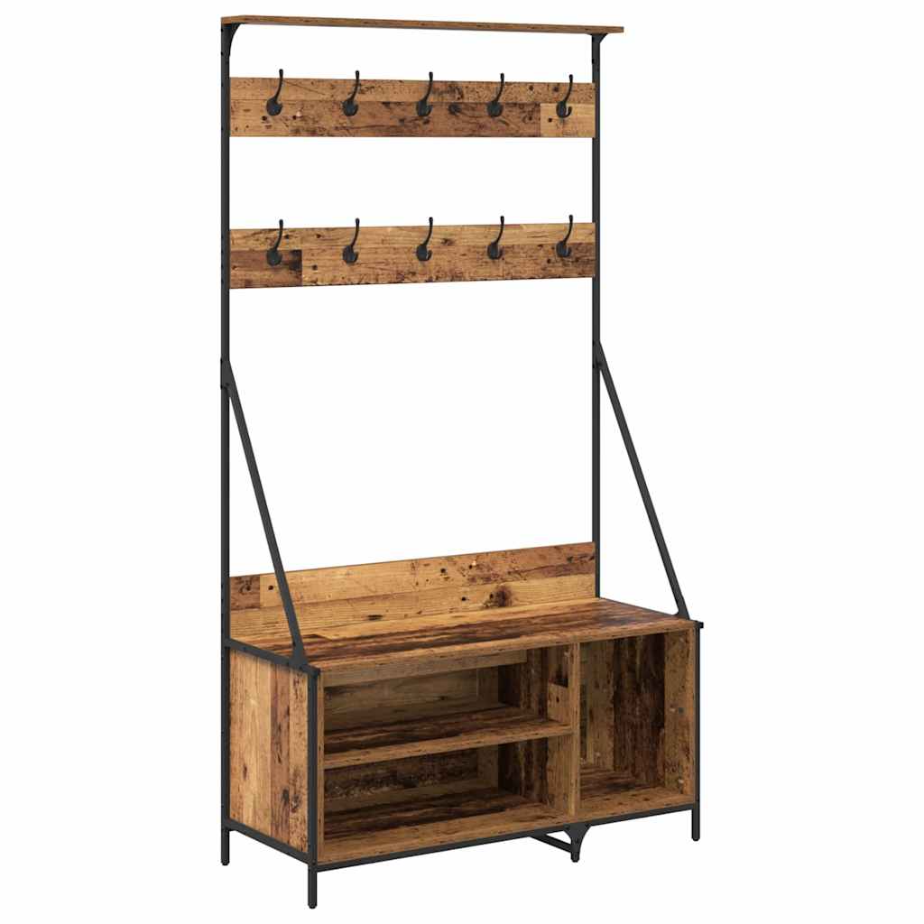 Vidaxl kledingrek met plank oud hout 100 x 41 x 184 cm bewerkt hout
