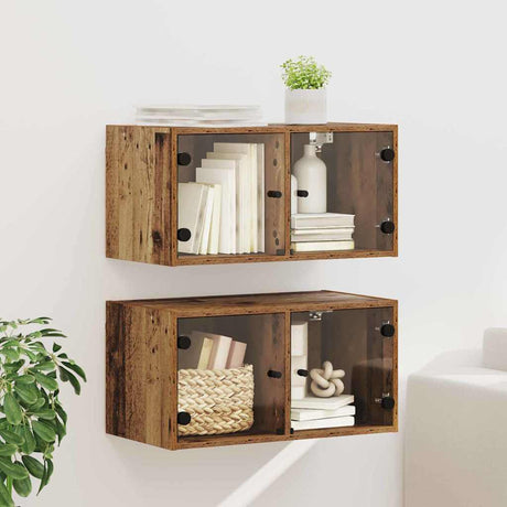 Vidaxl wandkasten 2 st 68 x 37 x 35 cm bewerkt hout oud hout