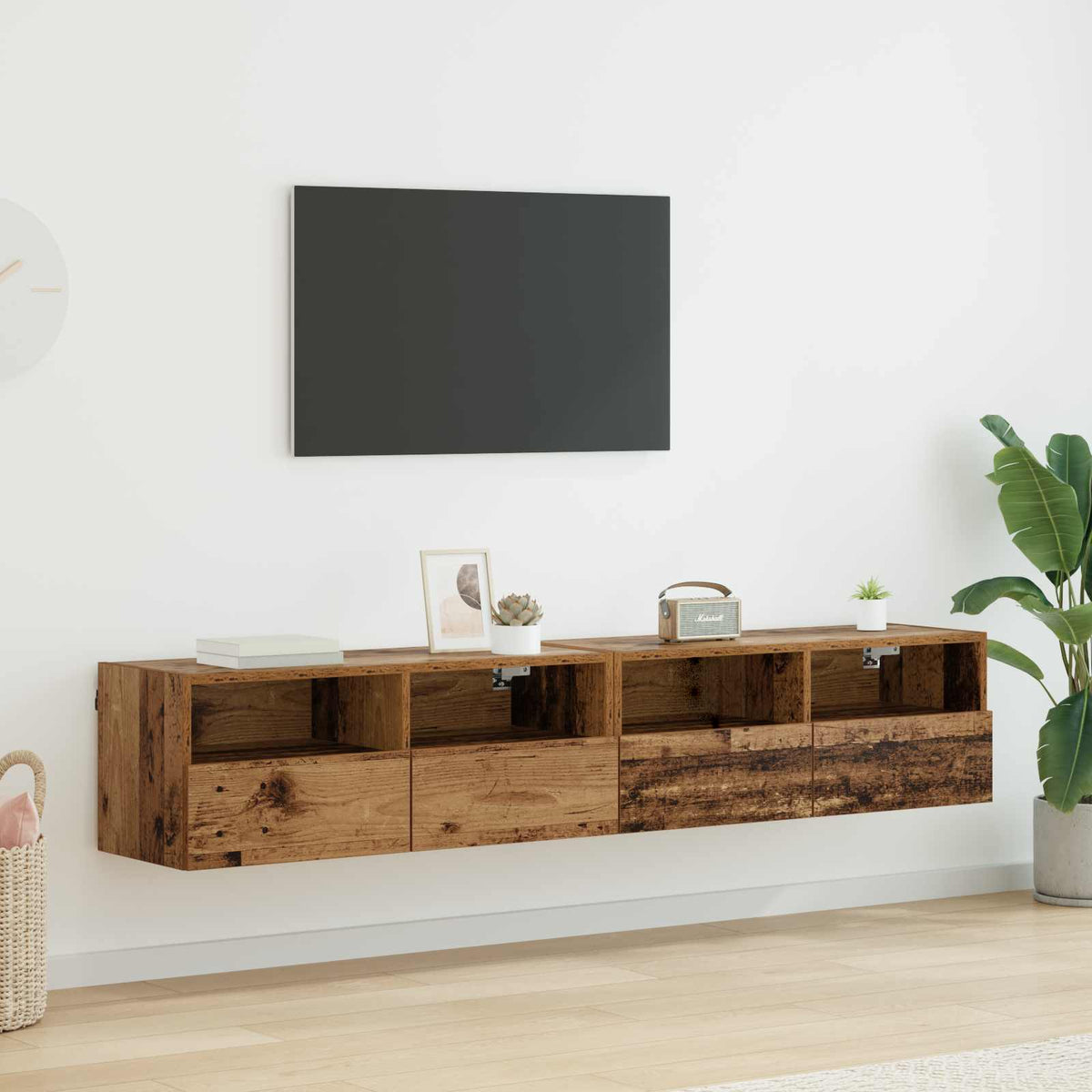 Vidaxl tv wandkasten 2 st oud hout bewerkt hout