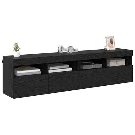 Vidaxl tv wandkasten 2 st zwart eiken bewerkt hout