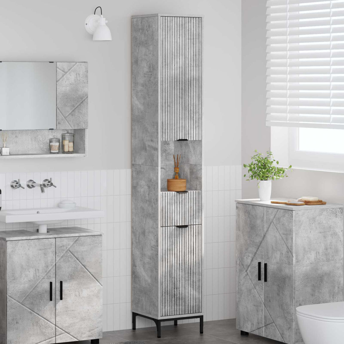 Vidaxl badkamer kast beton grijs 31,5 x 33 x 190 cm