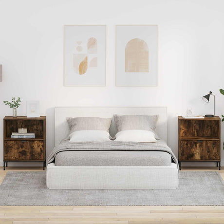 Vidaxl nachtkastje 2 st gerookt eiken 49 x 36 x 61 cm bewerkt hout