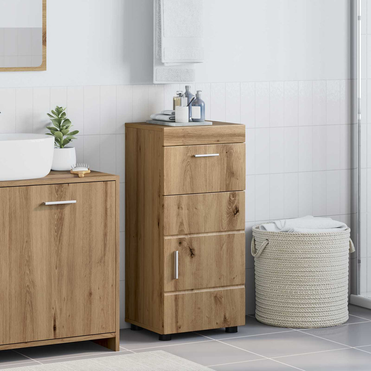 Vidaxl badkamerkastenset tulum artisan eiken 37 x 31,5 x 82 cm