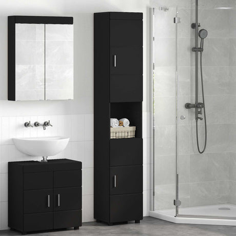 Vidaxl badkamerkastenset tulum zwart 37 x 31,5 x 203 cm bewerkt hout