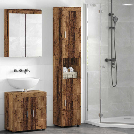 Vidaxl badkamerkastenset tulum oudhout 37 x 31,5 x 203 cm bewerkt hout