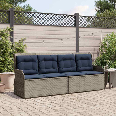 Vidaxl tuinbank met kussen grijs en marineblauw poly rattan