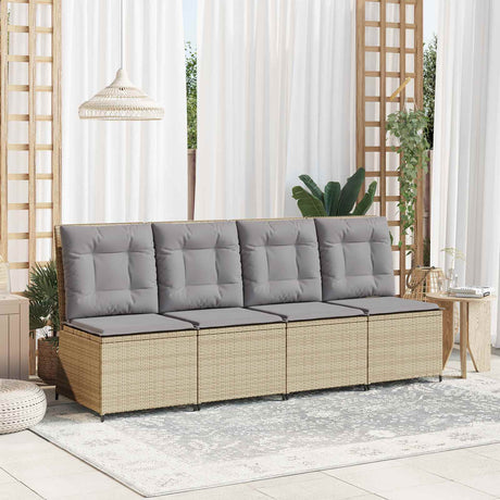 Vidaxl tuinbank met kussen beige en grijs poly rattan