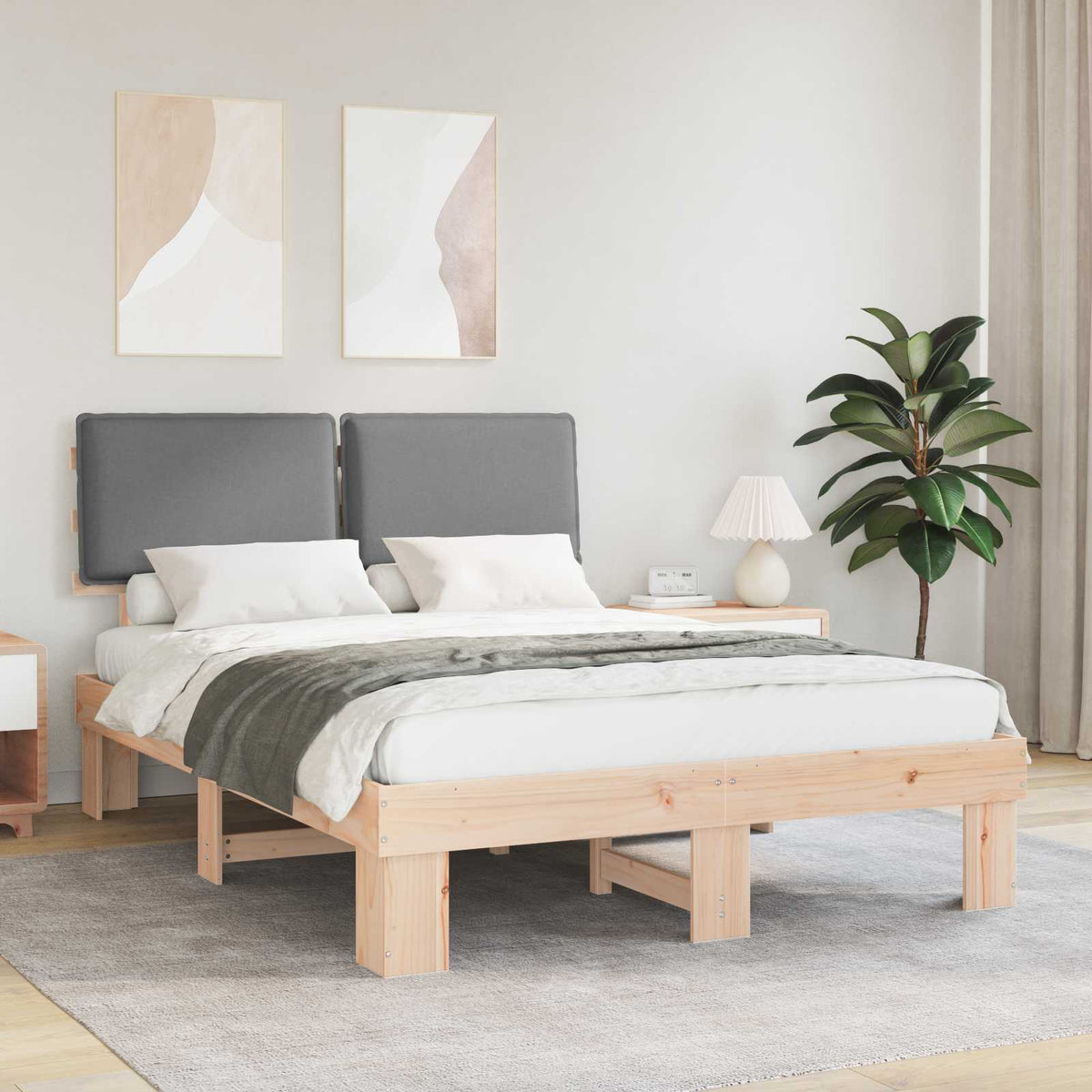 Vidaxl bedframe met gevoerd hoofdgedeelte lichtgrijs 140 x 200 cm