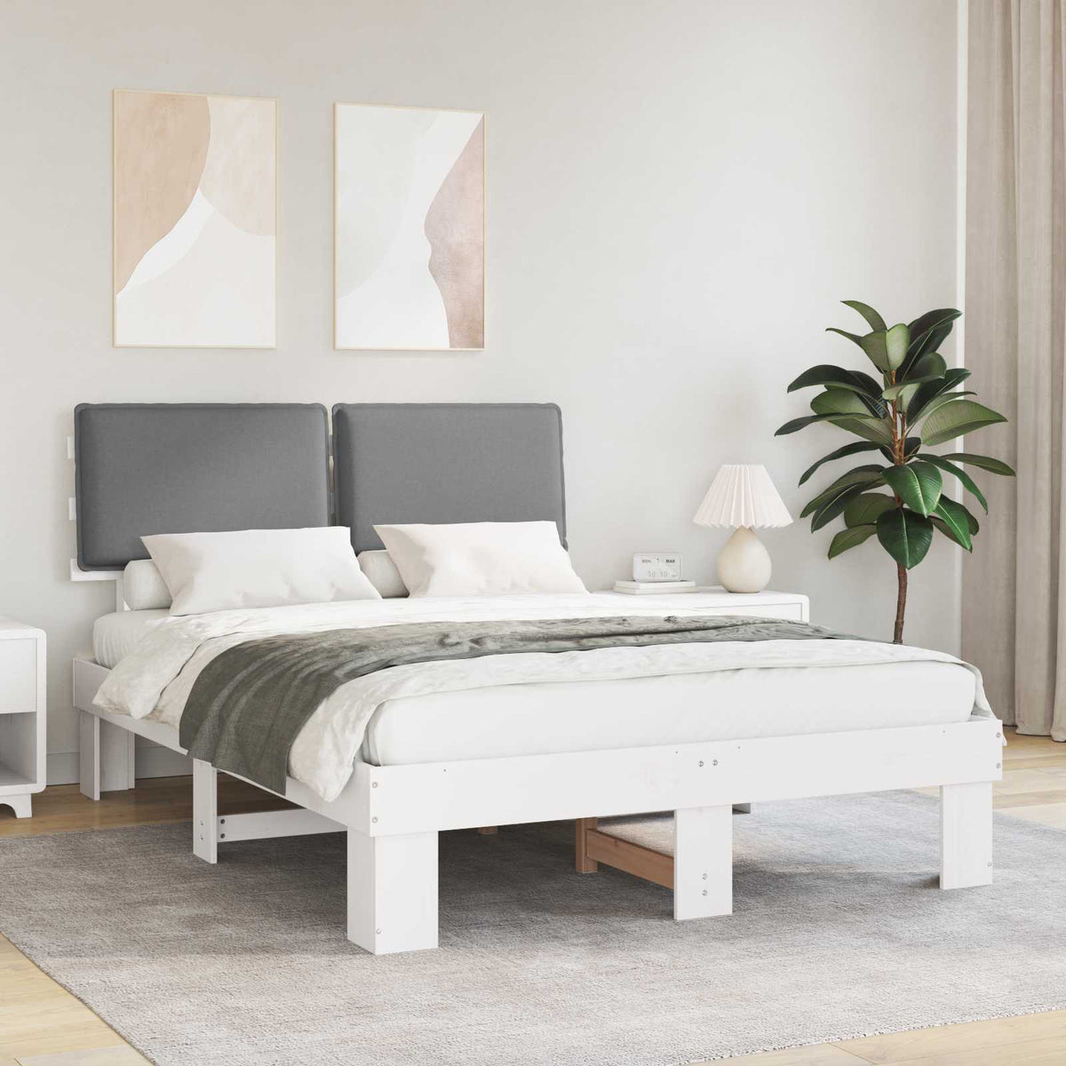 Vidaxl bedframe met gevoerd hoofdgedeelte lichtgrijs 140 x 200 cm