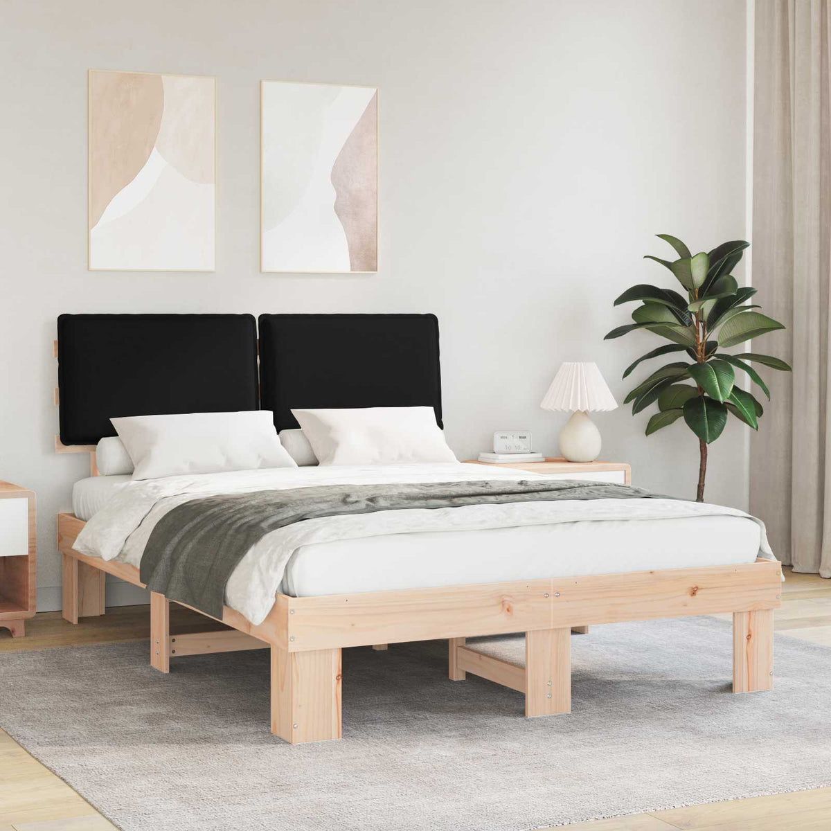 Vidaxl bedframe met gevoerd hoofdgedeelte zwart 140 x 190 cm