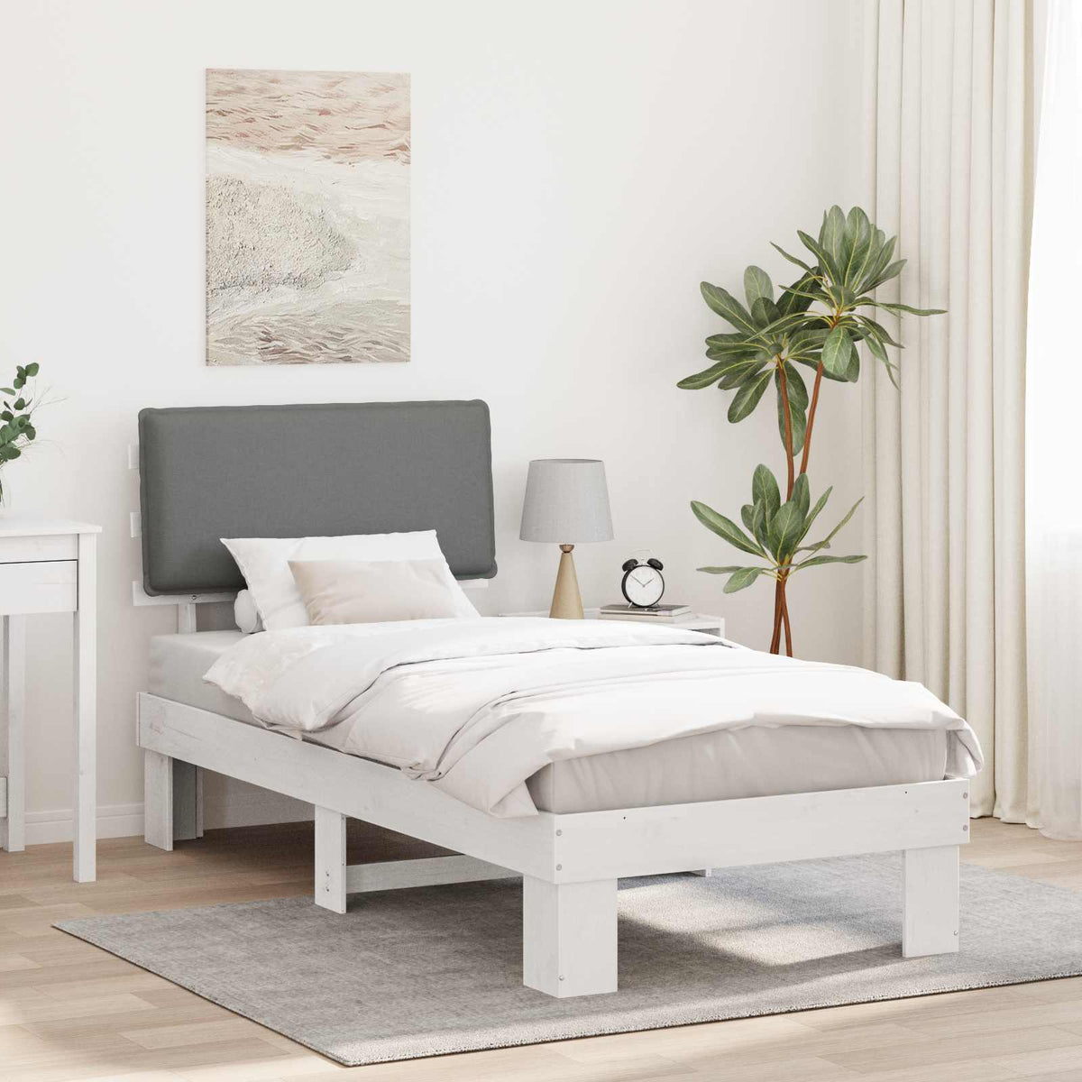 Vidaxl bedframe met gevoerd hoofdgedeelte lichtgrijs 100 x 200 cm