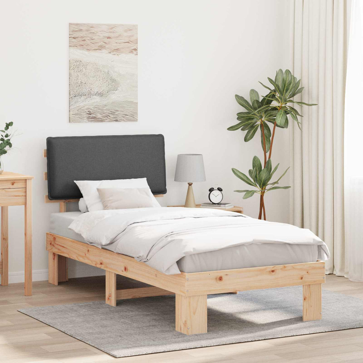 Vidaxl bedframe met gevoerd hoofdgedeelte donkergrijs 80 x 200 cm