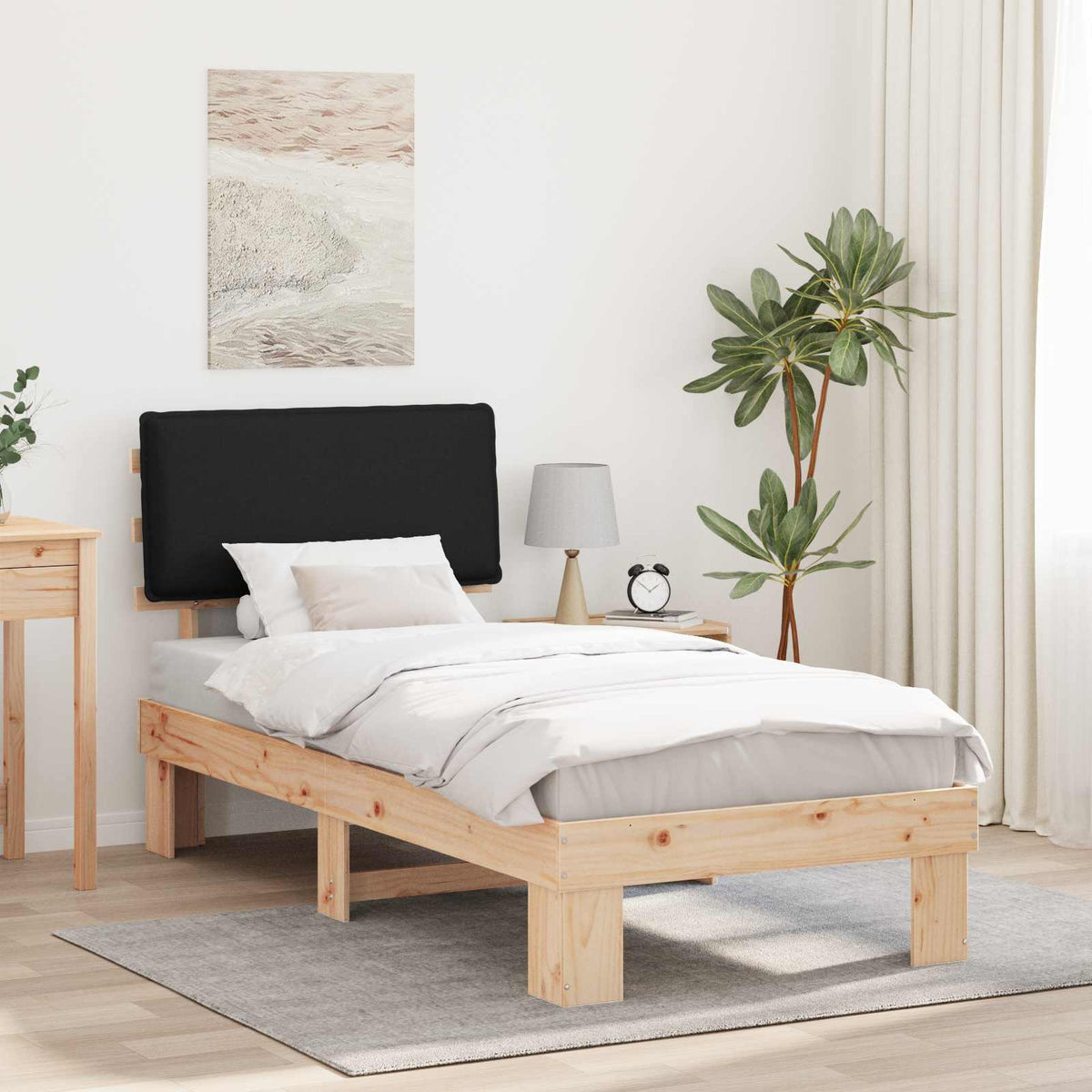 Vidaxl bedframe met gevoerd hoofdgedeelte zwart 75 x 190 cm