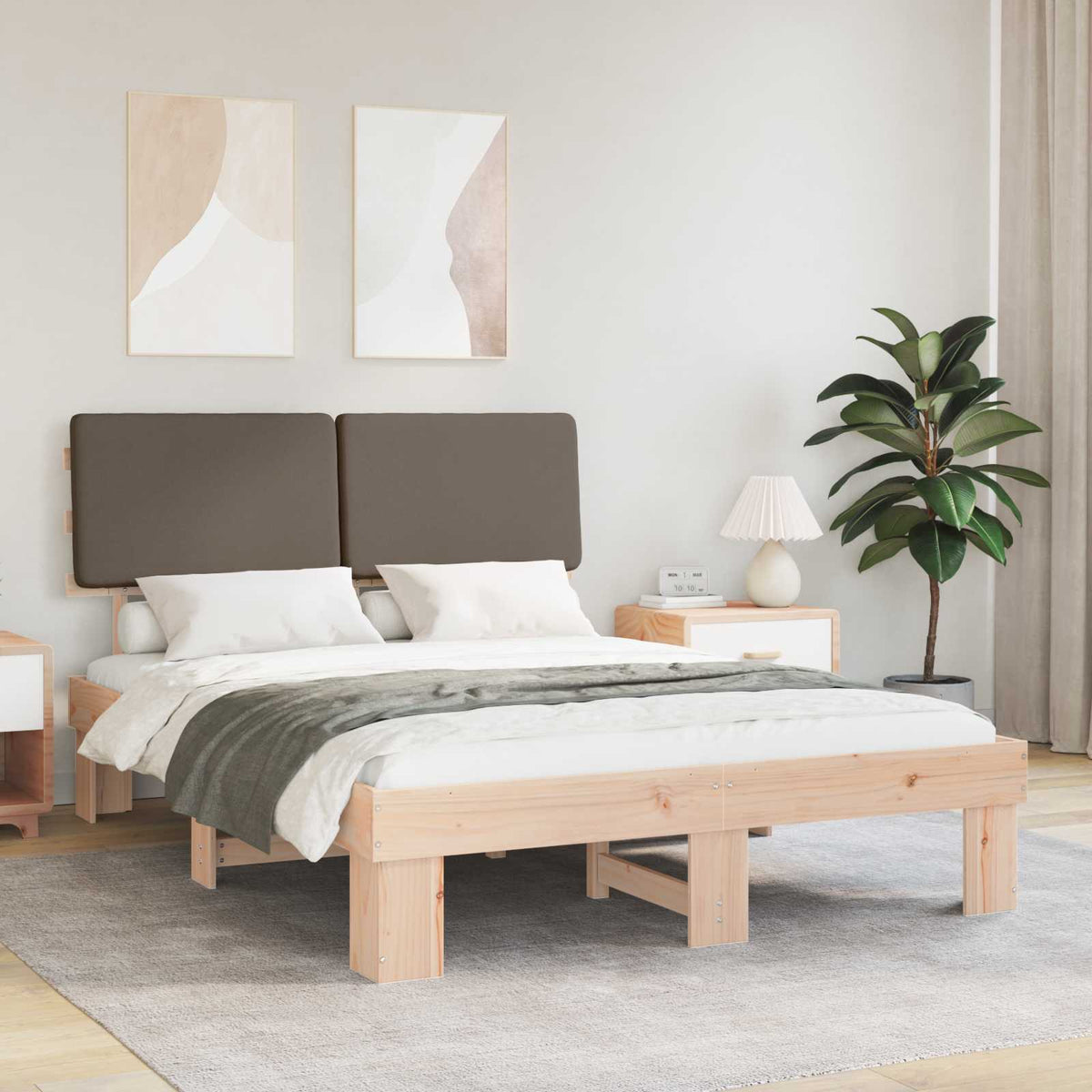 Vidaxl bedframe met gevoerd hoofdgedeelte taupe 140 x 190 cm