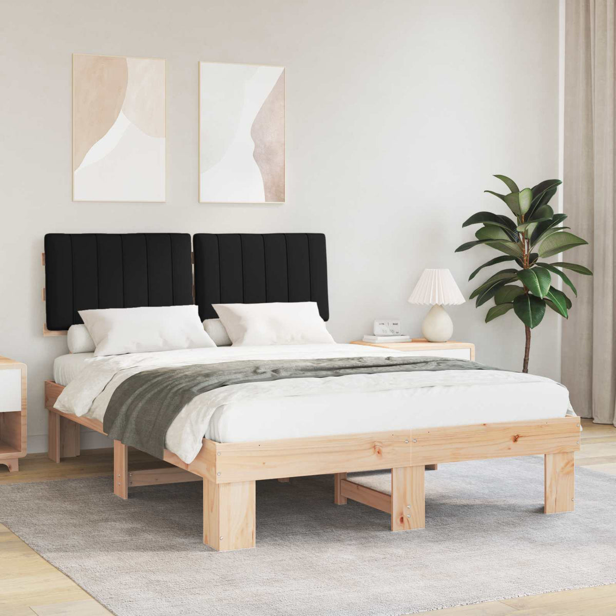 Vidaxl bedframe met gevoerd hoofdgedeelte zwart 140 x 190 cm