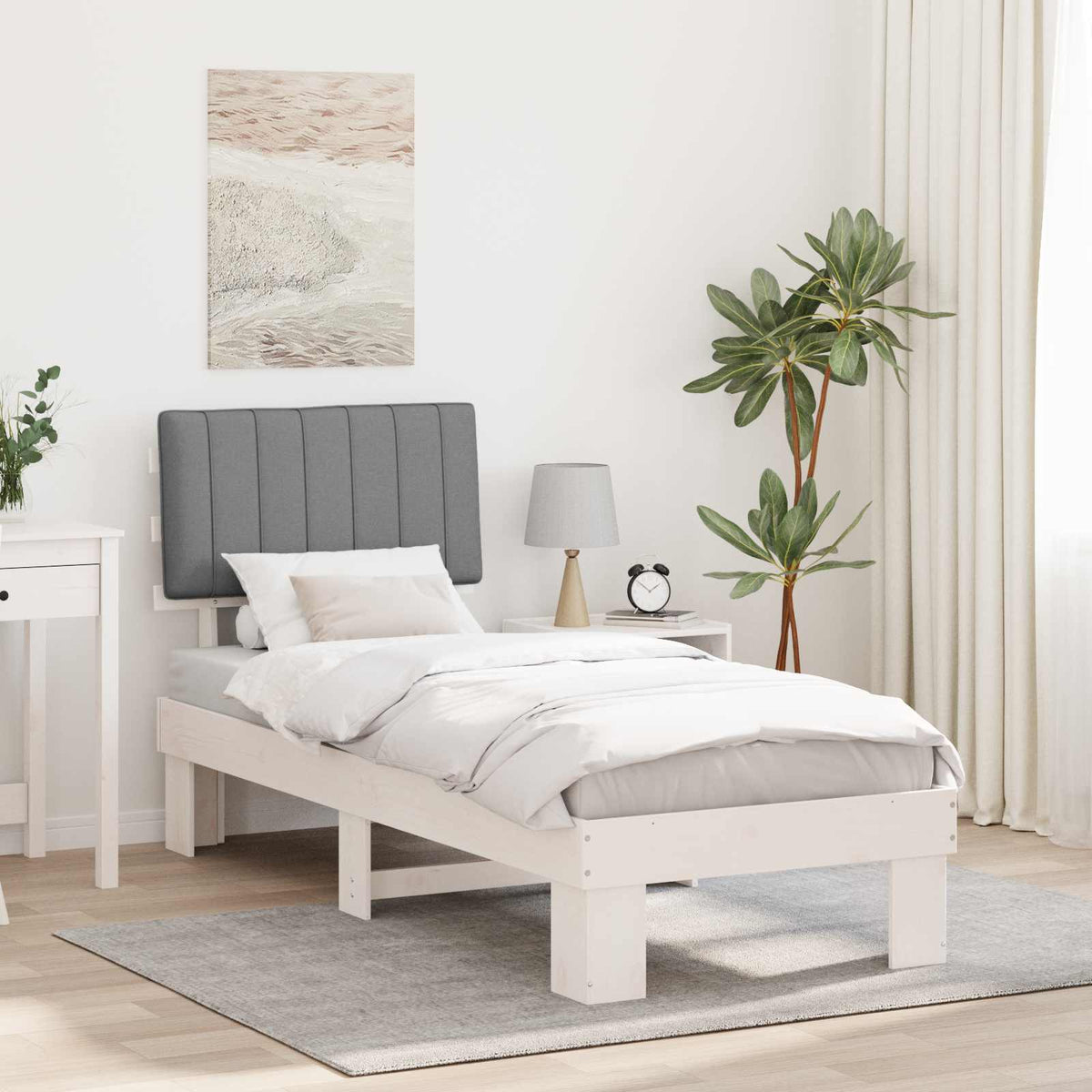 Vidaxl bedframe met gevoerd hoofdgedeelte lichtgrijs 75 x 190 cm